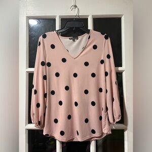Polka Dot V-Neck Blouse - Pink and Black